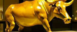 A golden yellow crystal elemental bull designed in African pottery painted by Raymond Duchamp-Villon