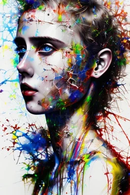 Danish singer MØ face, Abstract portrait by Yoji Shinkawa, Jackson Pollock