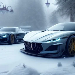 Hyper cars, snowy vibe , perfect composition, hyperrealistic, super detailed, 8k, high quality, trending art, trending on artstation, sharp focus, studio photo, intricate details, highly detailed,octane render, by greg rutkowski