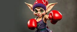 totally symmetric gremlin gnome nice cheerleader doing her thing full body portrait, boxing gloves