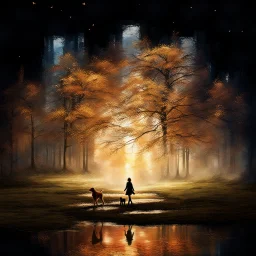 create a wonderful quality painting of an elegant woman walking with a dog and a child at sunset, digital painting in harsh light, atmospheric. Digital Painting, Atmospheric Artwork, Dramatic Artwork, Background Artwork, , Dreamy Digital Painting, Digital Art Image, , Stunning Digital Color, 24K