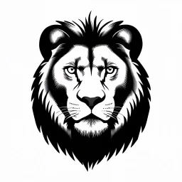front facing lions face, black and white simplified vector logo