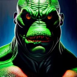 Ultra detailed fullbody Portrait in oil on canvas of Killer croc Villain,extremely detailed digital painting, extremely detailed face,crystal clear Big eyes, mystical colors ,perfectly centered image, perfect composition, rim light, beautiful lighting,masterpiece,8k, stunning scene, raytracing, anatomically correct, in the style of Bryanzap and uncannyknack and Ohrai Noriyoshi and Simon Bisley and tomzj1