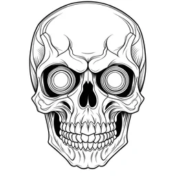 outline art for square scary skull halloween coloring page for kids, classic manga style, anime style, realistic modern cartoon style, white background, sketch style, only use outline, clean line art, no shadows, clear and well outlined