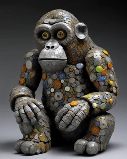 A gray tech elemental orangutan golem designed in Ica stones painted by Gustav Klimt