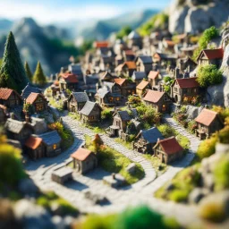 Miniature village Moria Dwarf tilt-shift