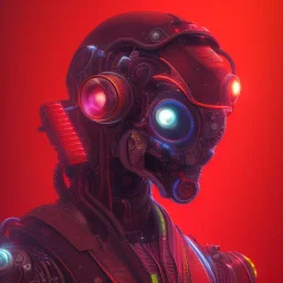 A beautiful portrait of a cyborg bird red color scheme, high key lighting, volumetric light high details psychedelic background