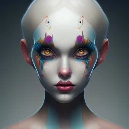 clown girl, smooth soft skin, symmetrical, soft lighting, detailed face, concept art, digital painting, looking into camera