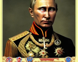 evil Russia president satan fangs Vladimir Putin, Moscow in fire