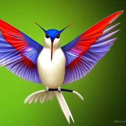 white, red and blue 3d cute colibri bird flying