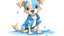 kids style illustration of a cute dog in blue torn pants