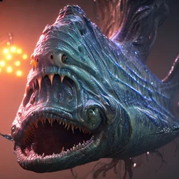 fluid ink angler fish creature, unreal engine 5, 8k resolution, photorealistic, ultra detailed