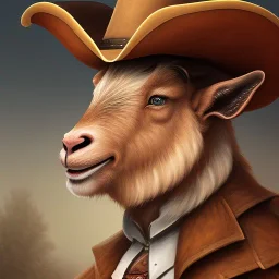 portrait of a western goat anthromorph male with a cowboy hat in the style of redwall