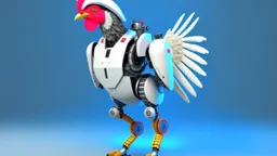 CHICKEN robot, sci-fi, cyberpunk, full body, ultra realistic, virtual reality, CLEAN PLAIN BACKGROUND, Aspect Ratios: 9:16