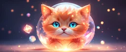 A cute adorable baby ginger cat made of crystal ball with low poly eye's surrounded by glowing aura, flamming sparkles highly detailed intricated concept art trending artstation 8k