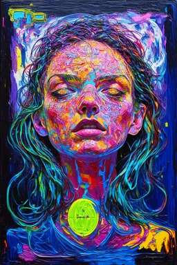 Infinite Intelligence of Existence; Lowbrow, electric neon Post-Impressionist painting