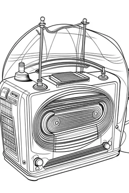 Outline art for coloring page A TINYMITE RADIO, coloring page, white background, Sketch style, only use outline, clean line art, white background, no shadows, no shading, no color, clear