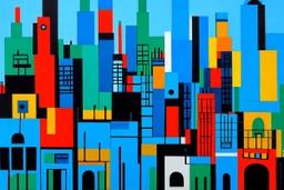 A blue city near a metropolis painted by Stuart Davis
