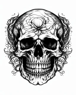 realistic skull tattoo idea, line art, background, vector, svg, black outline on white background, leave plenty of white space beetween lines for coloring, tattoo style, tattoo idea,full body, minimalist