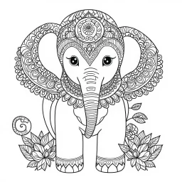 mandala baby elephant, happy, cute animals, full view, realistic, coloring page, only draw lines, coloring book, clean line art, –no sketch, color, –ar 3:4, white background, minimalistic black lines, minimal black color, low level black colors, coloring page, avoid thick black colors, thin black line art, avoid colors, perfect shape, perfect clear lines,