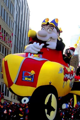 macy's day parade float of Bill Newton from hill climb racing