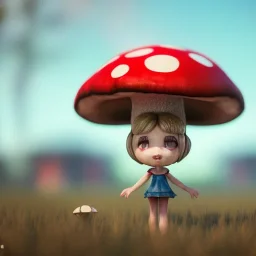 Mushroom head girl and mushroom house, unreal 5, octane render, cinema4d, redshift render, hyper realistic, cenematic, vibrancy, synthwave, retouch, centered, dynamic lighting, dramatic lighting, 4k, highly detailed, attractive beautiful, realistic, epic composition, holographic,