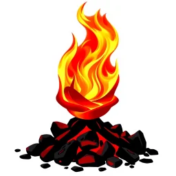 a fire pit with dark embers and the flames spiral outward like petals to make the shape of a rose flower(red) , black and red Vector on white background