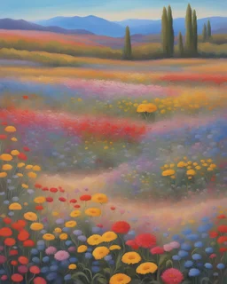 a painting of a field of colorful flowers, meadow with flowers, field of mixed flowers, wild flowers, meadow flowers, colorful wildflowers, garden with desert background