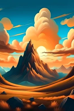 genera un paisaje de montañas con un cielo parcialmente nublado, al atardecer al estilo Salvador Dalí