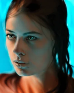 dibujo en grafito realista de rostro mujer 35 años pelo negro atado cola de caballo mira al frente primer plano picado rasgos definidos labios definidos iluminacion desde arriba