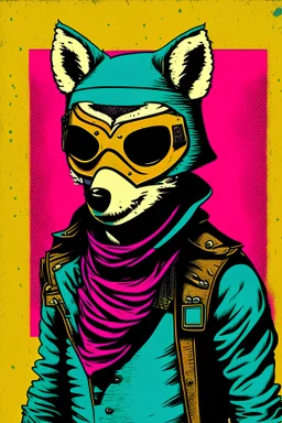 a masked bandit in muted punk rock attire, in the style of pop art