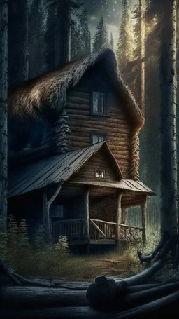 Cabin in the woods, bear, movie scene, more accurate picture hdr