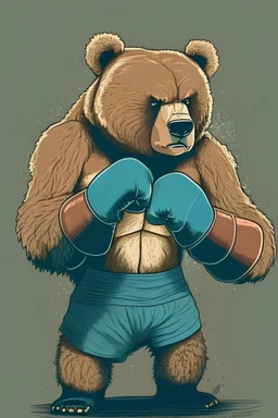 A grizzly bear with boxing gloves looking at you on in an illustration style