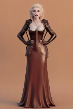 Madonna as evil queen in leather gown, voluptuous, low key lightning