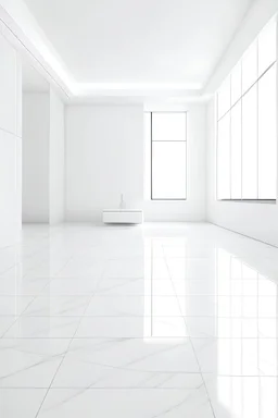 Una sala mínimalista en color blanco y el piso sea de mármol