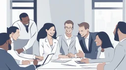 Certainly, here is a description of the ideal image for the article about "Successful Recruitment Strategies in the Business World" in English: The image depicts a group of happy and motivated employees in a professional work environment. In the center of the image, there is a manager or leader explaining successful recruitment principles to their team. The employees are shown actively engaging and participating in a discussion about the company's future. The image conveys a positive message ab