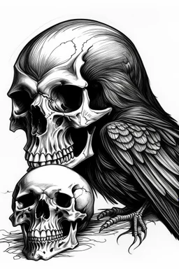 raven and skull sketch artistic
