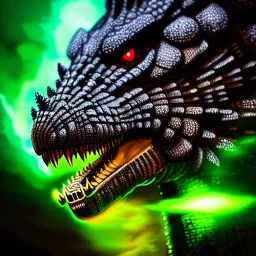 ultra detailed fullbody Drawing of Mech Godzilla ,intense stare,with glowing Green eyes, extremely detailed digital painting, intrincate, extremely detailed face,crystal clear Big eyes, in the style of Pixar and Caravaggio, mystical colors , perfectly centered image, perfect composition, rim light, beautiful lighting, 8k, stunning scene, raytracing