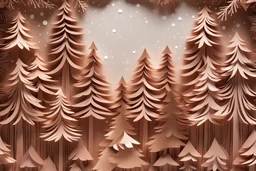 extremely detailed, fairy tale style mocha colored 3D paper art of pine trees, glittery background