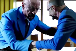 Walter white punching a blue dog in a hotel