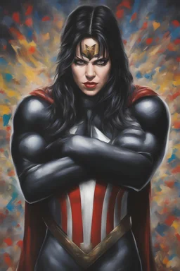 a series of pictures based on DC Comics Superheroes, amazing oil on canvas image of Chyna Laurer