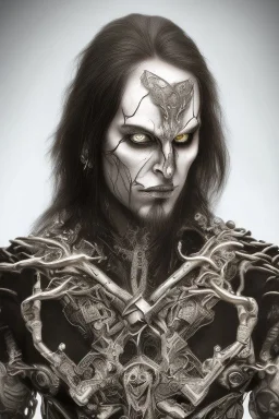 Symmetric portrait of a man with black metal facepaint , looking like Shagrath from Dimmu Borgir