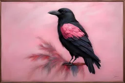 Pink Crow with scarf .19th painting