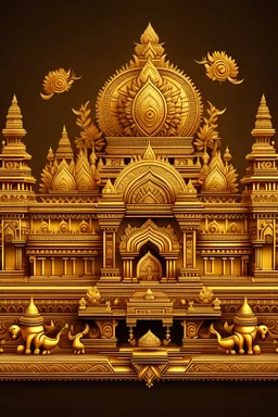 Make a motif inspired from ram mandir inauguration and make it in gold realistic and unique