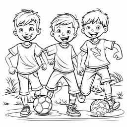 group of boys playing football, for coloring book