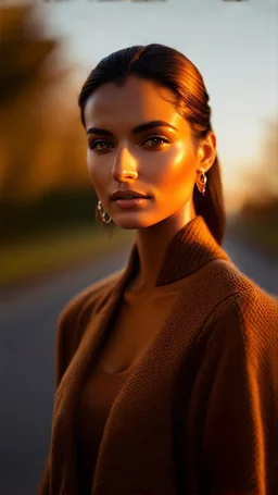 Create an ultra-realistic cinematic 8K fullbody of the person in this photo. Keep the face 100% identical — same facial features, skin texture, and expression. Style: fashion editorial, confident pose. Lighting: warm golden hour sunlight, soft rim light. Background: softly blurred urban bokeh. Camera look: shallow depth of field, film grain, cinematic color grade. Outfit: keep similar to the original or elevate slightly with premium casual style.