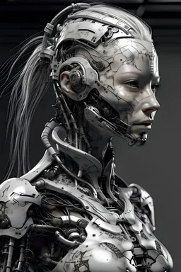 Cyborg female evolving | concrete floor | detailed | fine art | highly detailed | smooth | sharp focus | ultra realistic | full body portrait view, Mysterious, white metal