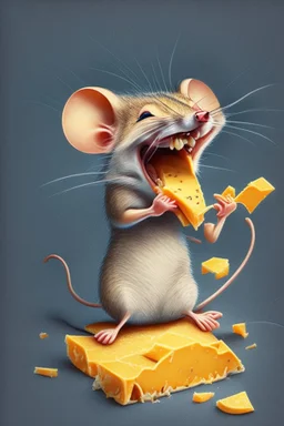 Design of a mouse eating cheese and laughing