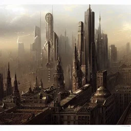 2dSkyline flat , Beaux Arts architecture,medium long shot,by Jean Baptiste Monge, brilliant stunning, intricate, meticulously, detailed, dramatic atmospheric, maximalist digital matte painting