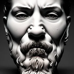 surreal poetic composition with multiple human bearded smiling faces with closed eyes, , 3D, high-relief, in the style of M.C.Escher, optical art, photorealistic, ambient occlusion, top light, black background , high contrast, symmetrical